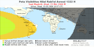 HilalMap: Peta Visibilitas Hilal Rabiul-Awwal 1322 H: rukyat tanggal 1904-5-15 M