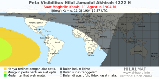 HilalMap: Peta Visibilitas Hilal Jumadal-Akhirah 1322 H: rukyat tanggal 1904-8-11 M