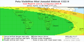 HilalMap: Peta Visibilitas Hilal Jumadal-Akhirah 1322 H: rukyat tanggal 1904-8-12 M