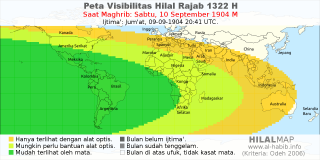 HilalMap: Peta Visibilitas Hilal Rajab 1322 H: rukyat tanggal 1904-9-10 M