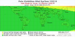 HilalMap: Peta Visibilitas Hilal Syaban 1322 H: rukyat tanggal 1904-10-10 M