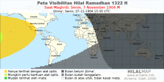 HilalMap: Peta Visibilitas Hilal Ramadhan 1322 H: rukyat tanggal 1904-11-7 M