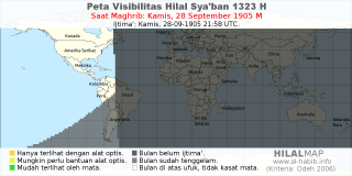 HilalMap: Peta Visibilitas Hilal Syaban 1323 H: rukyat tanggal 1905-9-28 M