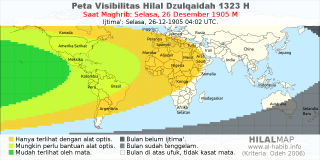 HilalMap: Peta Visibilitas Hilal Dzulqaidah 1323 H: rukyat tanggal 1905-12-26 M