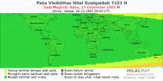 HilalMap: Peta Visibilitas Hilal Dzulqaidah 1323 H: rukyat tanggal 1905-12-27 M