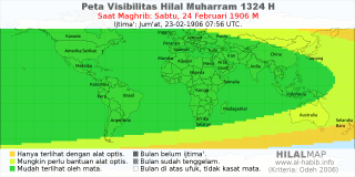HilalMap: Peta Visibilitas Hilal Muharram 1324 H: rukyat tanggal 1906-2-24 M