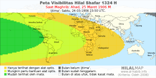 HilalMap: Peta Visibilitas Hilal Shafar 1324 H: rukyat tanggal 1906-3-25 M