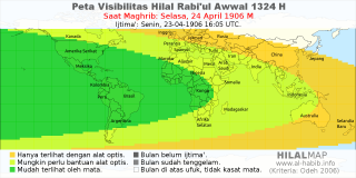 HilalMap: Peta Visibilitas Hilal Rabiul-Awwal 1324 H: rukyat tanggal 1906-4-24 M