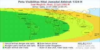 HilalMap: Peta Visibilitas Hilal Jumadal-Akhirah 1324 H: rukyat tanggal 1906-7-22 M
