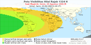 HilalMap: Peta Visibilitas Hilal Rajab 1324 H: rukyat tanggal 1906-8-20 M
