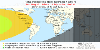 HilalMap: Peta Visibilitas Hilal Syaban 1324 H: rukyat tanggal 1906-9-18 M