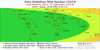 HilalMap: Peta Visibilitas Hilal Syaban 1324 H: rukyat tanggal 1906-9-19 M