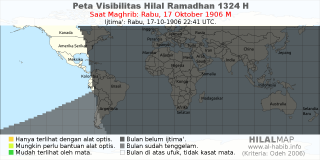 HilalMap: Peta Visibilitas Hilal Ramadhan 1324 H: rukyat tanggal 1906-10-17 M