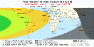 HilalMap: Peta Visibilitas Hilal Syawwal 1324 H: rukyat tanggal 1906-11-16 M