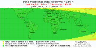 HilalMap: Peta Visibilitas Hilal Syawwal 1324 H: rukyat tanggal 1906-11-17 M