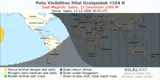 HilalMap: Peta Visibilitas Hilal Dzulqaidah 1324 H: rukyat tanggal 1906-12-15 M