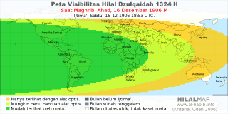 HilalMap: Peta Visibilitas Hilal Dzulqaidah 1324 H: rukyat tanggal 1906-12-16 M