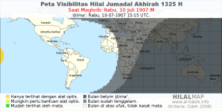 HilalMap: Peta Visibilitas Hilal Jumadal-Akhirah 1325 H: rukyat tanggal 1907-7-10 M