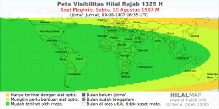 HilalMap: Peta Visibilitas Hilal Rajab 1325 H: rukyat tanggal 1907-8-10 M
