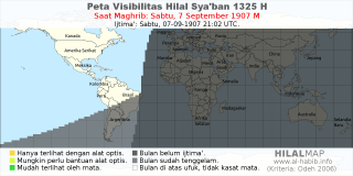 HilalMap: Peta Visibilitas Hilal Syaban 1325 H: rukyat tanggal 1907-9-7 M