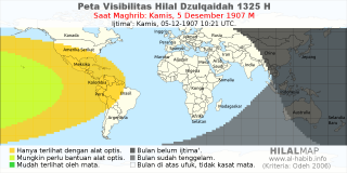 HilalMap: Peta Visibilitas Hilal Dzulqaidah 1325 H: rukyat tanggal 1907-12-5 M