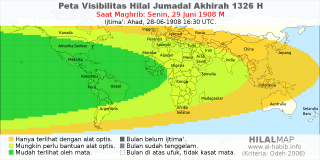 HilalMap: Peta Visibilitas Hilal Jumadal-Akhirah 1326 H: rukyat tanggal 1908-6-29 M