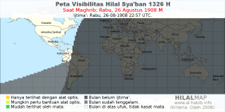 HilalMap: Peta Visibilitas Hilal Syaban 1326 H: rukyat tanggal 1908-8-26 M