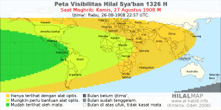 HilalMap: Peta Visibilitas Hilal Syaban 1326 H: rukyat tanggal 1908-8-27 M