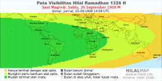 HilalMap: Peta Visibilitas Hilal Ramadhan 1326 H: rukyat tanggal 1908-9-26 M
