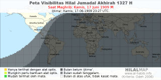 HilalMap: Peta Visibilitas Hilal Jumadal-Akhirah 1327 H: rukyat tanggal 1909-6-17 M