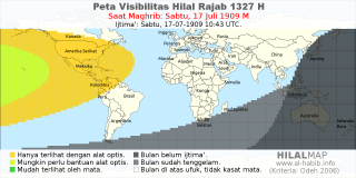 HilalMap: Peta Visibilitas Hilal Rajab 1327 H: rukyat tanggal 1909-7-17 M