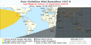 HilalMap: Peta Visibilitas Hilal Ramadhan 1327 H: rukyat tanggal 1909-9-14 M