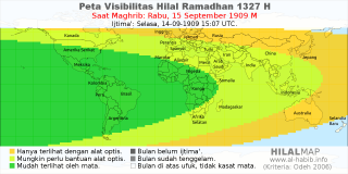 HilalMap: Peta Visibilitas Hilal Ramadhan 1327 H: rukyat tanggal 1909-9-15 M