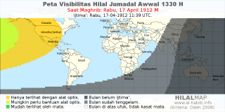 HilalMap: Peta Visibilitas Hilal Jumadal-Awwal 1330 H: rukyat tanggal 1912-4-17 M