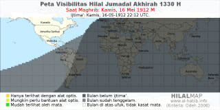 HilalMap: Peta Visibilitas Hilal Jumadal-Akhirah 1330 H: rukyat tanggal 1912-5-16 M