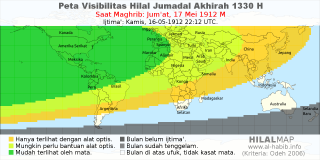HilalMap: Peta Visibilitas Hilal Jumadal-Akhirah 1330 H: rukyat tanggal 1912-5-17 M
