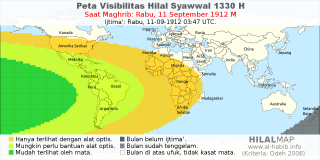 HilalMap: Peta Visibilitas Hilal Syawwal 1330 H: rukyat tanggal 1912-9-11 M