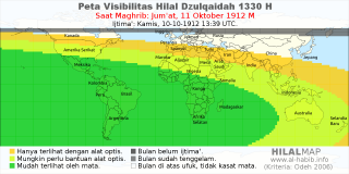 HilalMap: Peta Visibilitas Hilal Dzulqaidah 1330 H: rukyat tanggal 1912-10-11 M