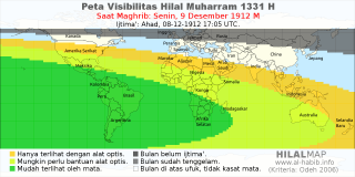 HilalMap: Peta Visibilitas Hilal Muharram 1331 H: rukyat tanggal 1912-12-9 M