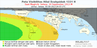 HilalMap: Peta Visibilitas Hilal Dzulqaidah 1331 H: rukyat tanggal 1913-9-30 M
