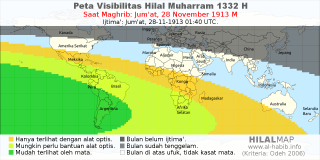 HilalMap: Peta Visibilitas Hilal Muharram 1332 H: rukyat tanggal 1913-11-28 M