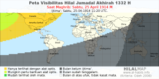HilalMap: Peta Visibilitas Hilal Jumadal-Akhirah 1332 H: rukyat tanggal 1914-4-25 M