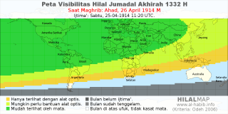 HilalMap: Peta Visibilitas Hilal Jumadal-Akhirah 1332 H: rukyat tanggal 1914-4-26 M