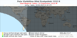 HilalMap: Peta Visibilitas Hilal Dzulqaidah 1332 H: rukyat tanggal 1914-9-19 M