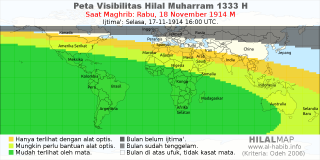 HilalMap: Peta Visibilitas Hilal Muharram 1333 H: rukyat tanggal 1914-11-18 M