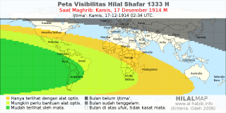 HilalMap: Peta Visibilitas Hilal Shafar 1333 H: rukyat tanggal 1914-12-17 M