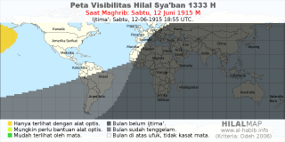 HilalMap: Peta Visibilitas Hilal Syaban 1333 H: rukyat tanggal 1915-6-12 M