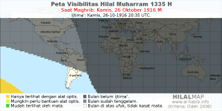 HilalMap: Peta Visibilitas Hilal Muharram 1335 H: rukyat tanggal 1916-10-26 M