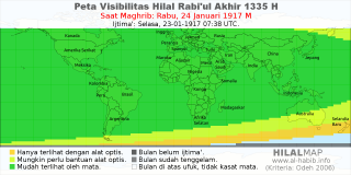 HilalMap: Peta Visibilitas Hilal Rabiul-Akhir 1335 H: rukyat tanggal 1917-1-24 M