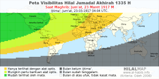HilalMap: Peta Visibilitas Hilal Jumadal-Akhirah 1335 H: rukyat tanggal 1917-3-23 M